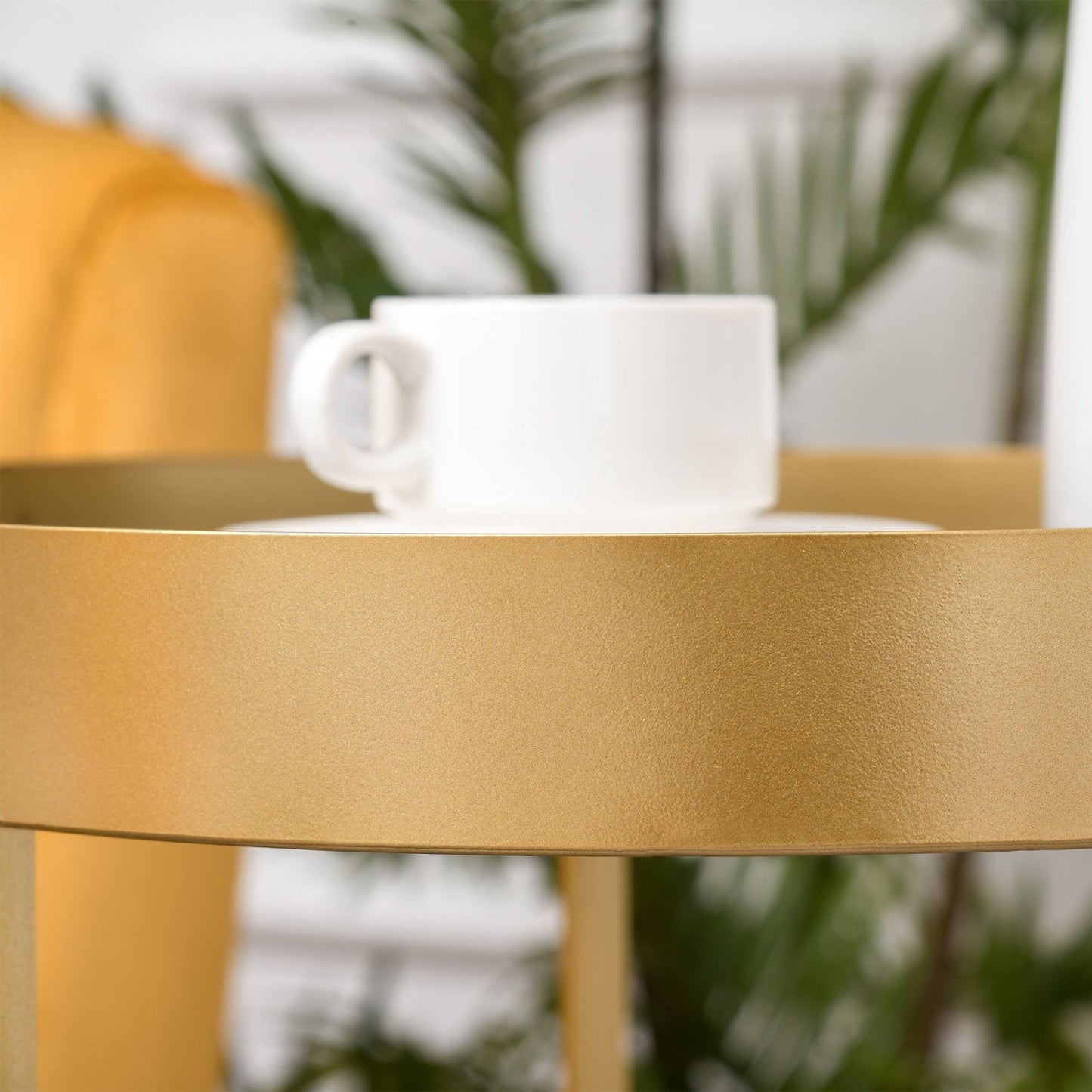 Couchtisch, Kaffeetisch, 2er Set, Beistelltisch mit erhöhtem Rand, Rund, Retrodesign, MDF Metall, Gold, HOMCOM, 5