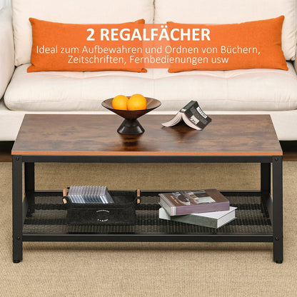 Couchtisch, Wohnzimmertisch, Sofatisch, mit Ablage, Beistelltisch, Metallgestell, Industrial Design, Schwarz Walnuss, HOMCOM, 4