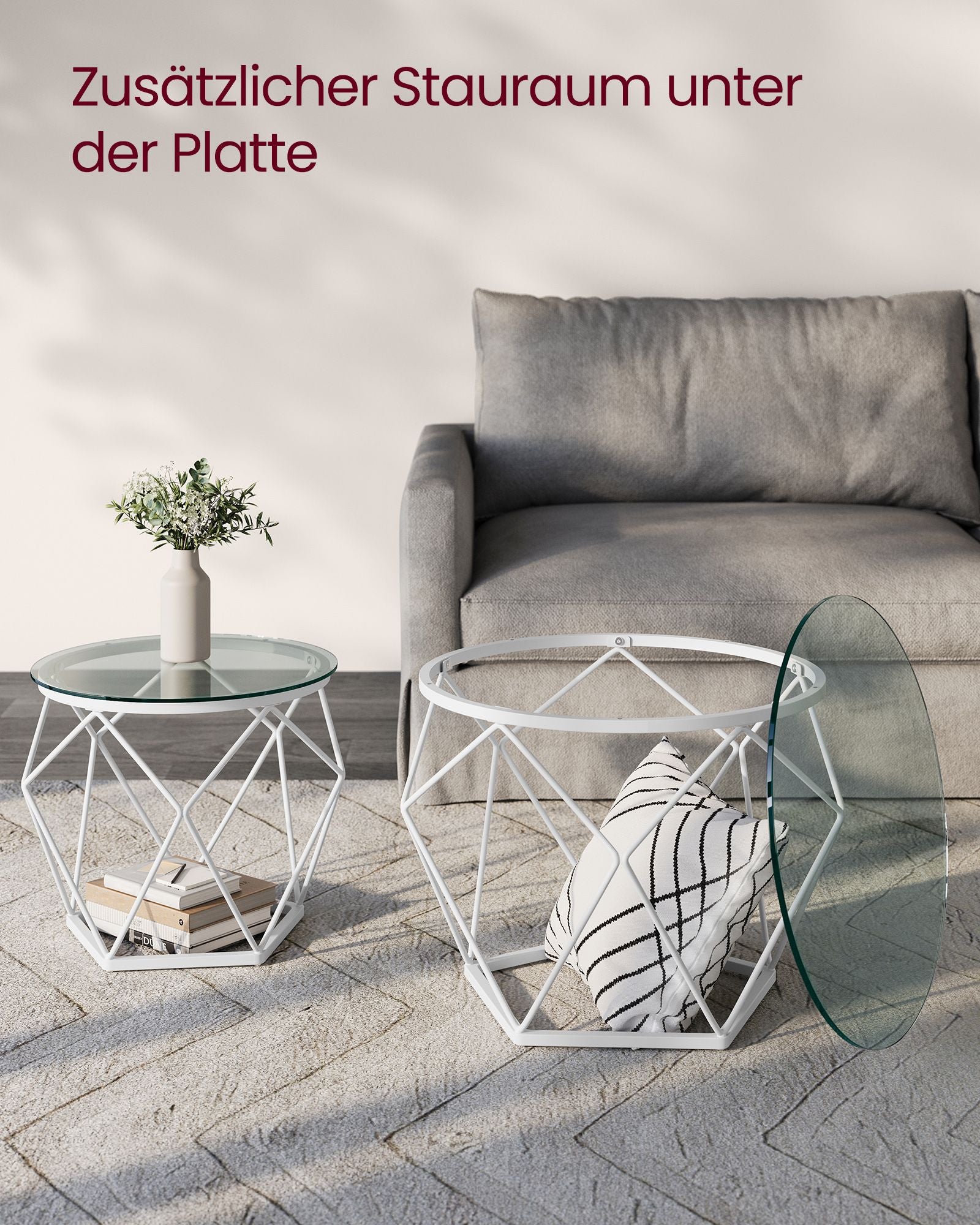 Glastisch, Couchtisch glas, Beistelltisch Couch, 2er Set, Wohnzimmertisch, Beistelltisch, Couchtisch Modern, VASAGLE, 2