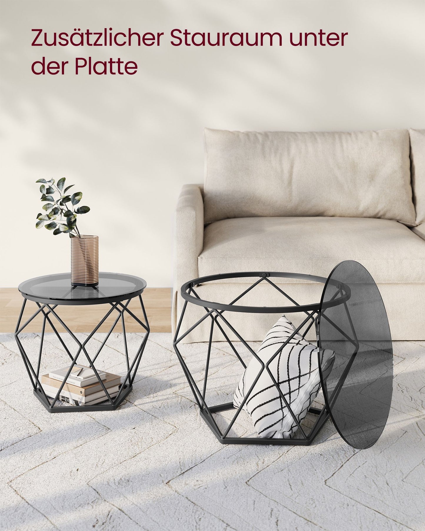 Glastisch, Couchtisch glas, 2er Set, Beistelltisch couch, Wohnzimmertisch, Beistelltisch, VASAGLE, 2