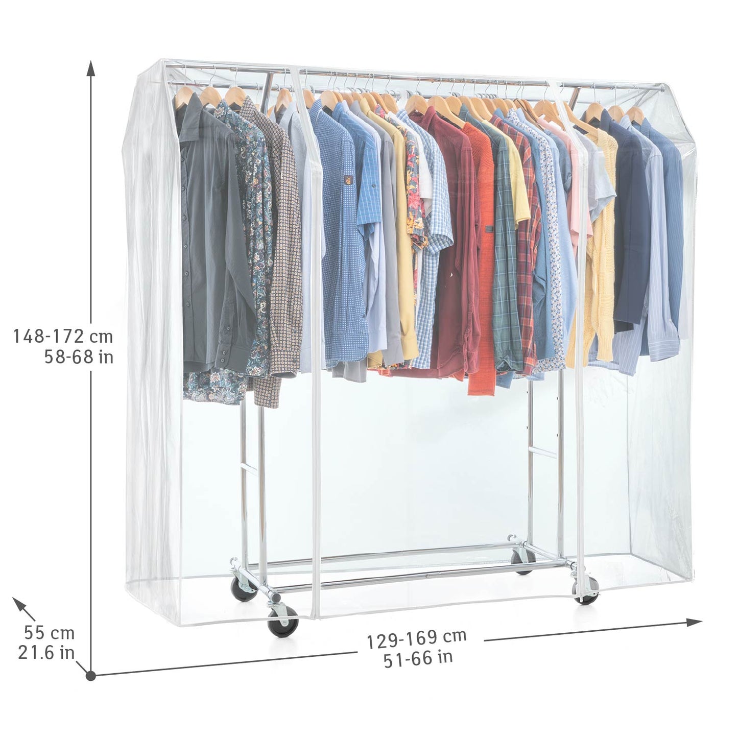 Schwerlast Kleiderständer mit Abdeckung, bis 110 Kg, auf Rädern, 2 Kleiderstangen, Verchromt Stahl, Tatkraft Denver & Safe, 2