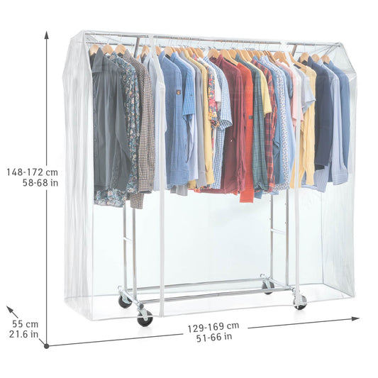 Schwerlast Kleiderständer mit Abdeckung, bis 110 Kg, auf Rädern, 2 Kleiderstangen, Verchromt Stahl, Tatkraft Denver & Safe, 2