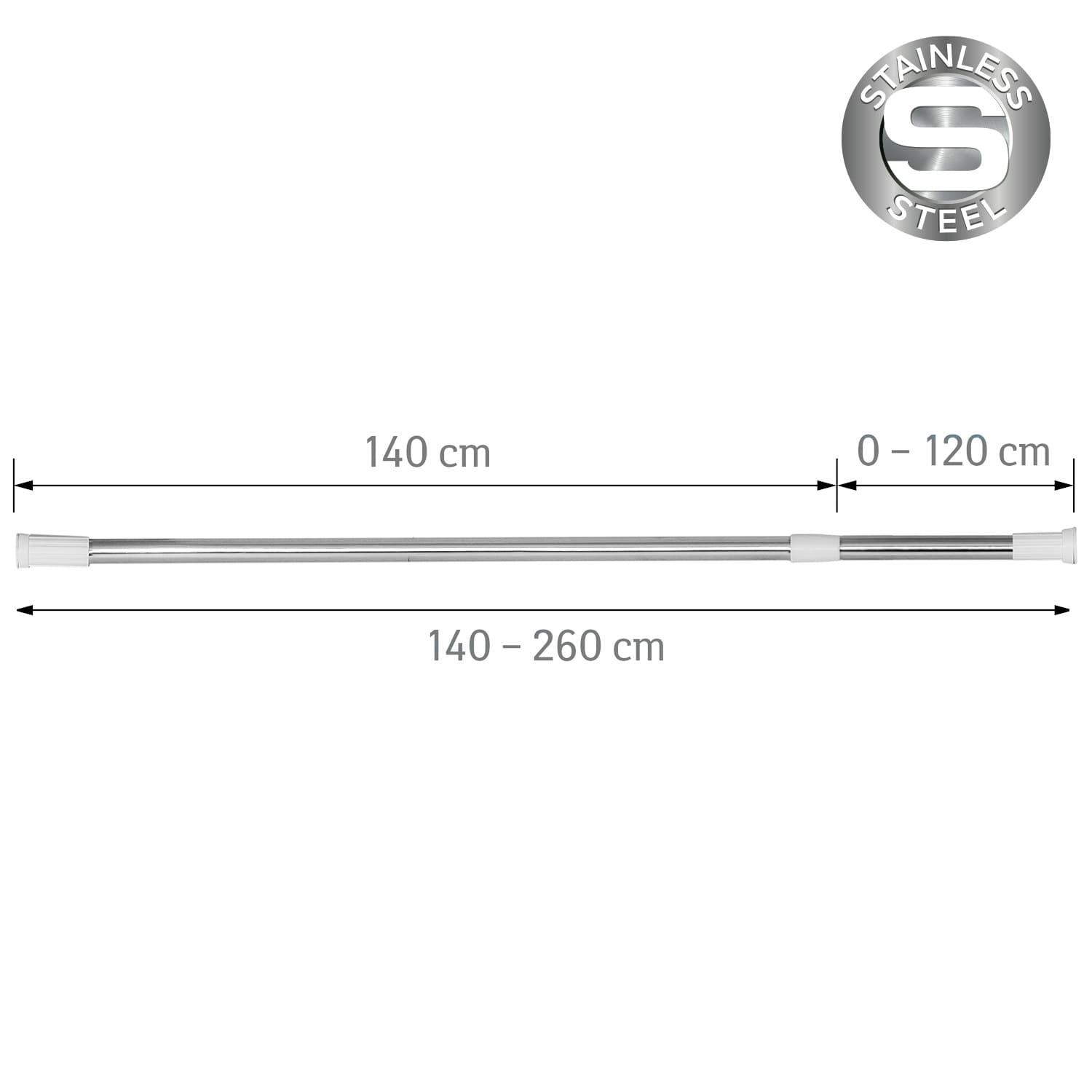 Duschstange ohne bohren, Duschvorhangstange ohne bohren, Teleskop Duschstange ohne bohren, Edelstahl, Tatkraft Oscar, 3