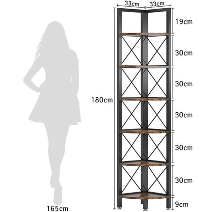 Eck bücherregal, Eckregal mit 6 Ebenen, Regal industrial, Offenes Regal, Standregal, Bücherregal Wohnzimmer, Tribesigns, 6