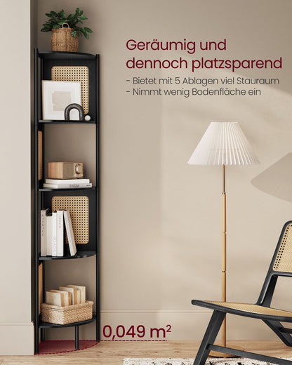 Eckregal, Bücherregal mit 5 Ebenen, Standregal, Eck bücherregal, Polyrattan-Seitenplatten, Metallrahmen, zschwarz, VASAGLE, 4