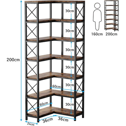 Eckregal, Eck Bücherregal, 7 Ablagen, Standregal, Regal industrial, Großes Regal, Lagerregal, Tribesigns, Eckregal kaufen, 6