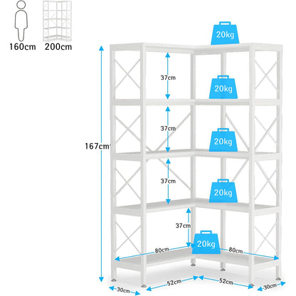 Eckregal, Eck Bücherregal, Bücherregal, Standregal, 5-stöckiges, Regal Industrial, Bücherregal wohnzimmer, weiß, Tribesigns, 7