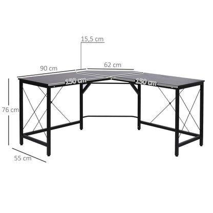 Eckschreibtisch, Computertisch, Schreibtisch groß, Bürotisch, L-Form Winkelschreibtisch, MDF, Schwarz, HOMCOM, 5