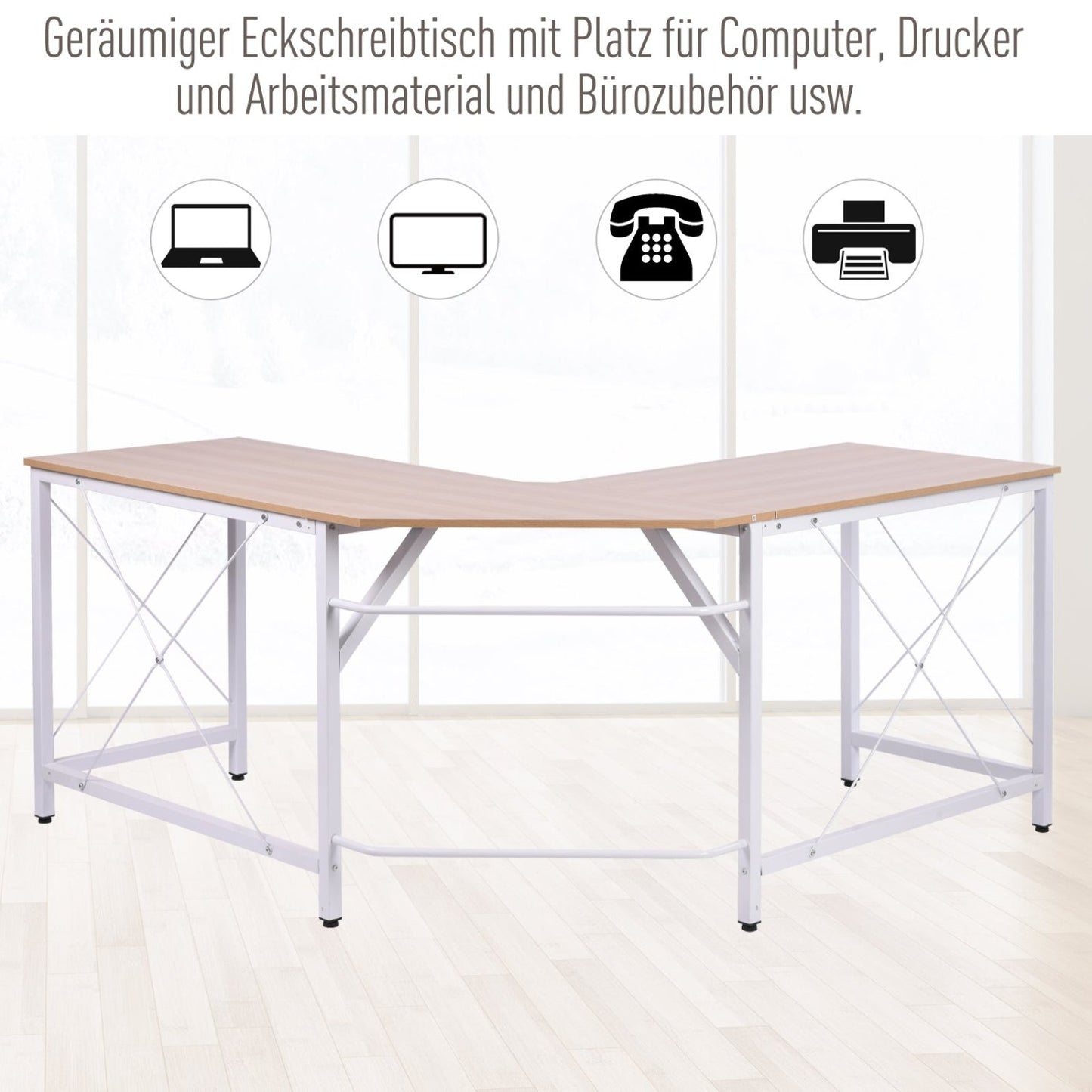 Eckschreibtisch, Computertisch, Schreibtisch groß, Bürotisch, L-Schreibtisch, Winkelschreibtisch, Weiß, HOMCOM, 5