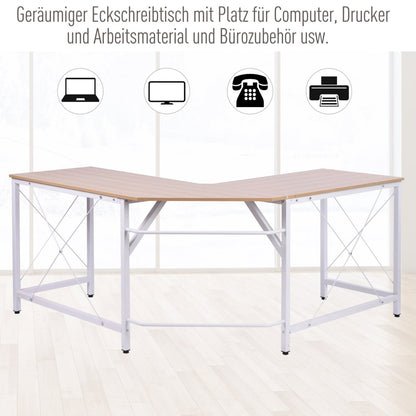 Eckschreibtisch, Computertisch, Schreibtisch groß, Bürotisch, L-Schreibtisch, Winkelschreibtisch, Weiß, HOMCOM, 5