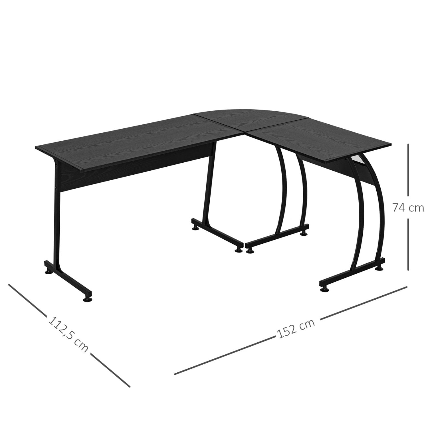 Eckschreibtisch, Computertisch, Schreibtisch große, Bürotisch, L-Form, Minimalistisch, Spanplatte Metall, Schwarz, HOMCOM, 8