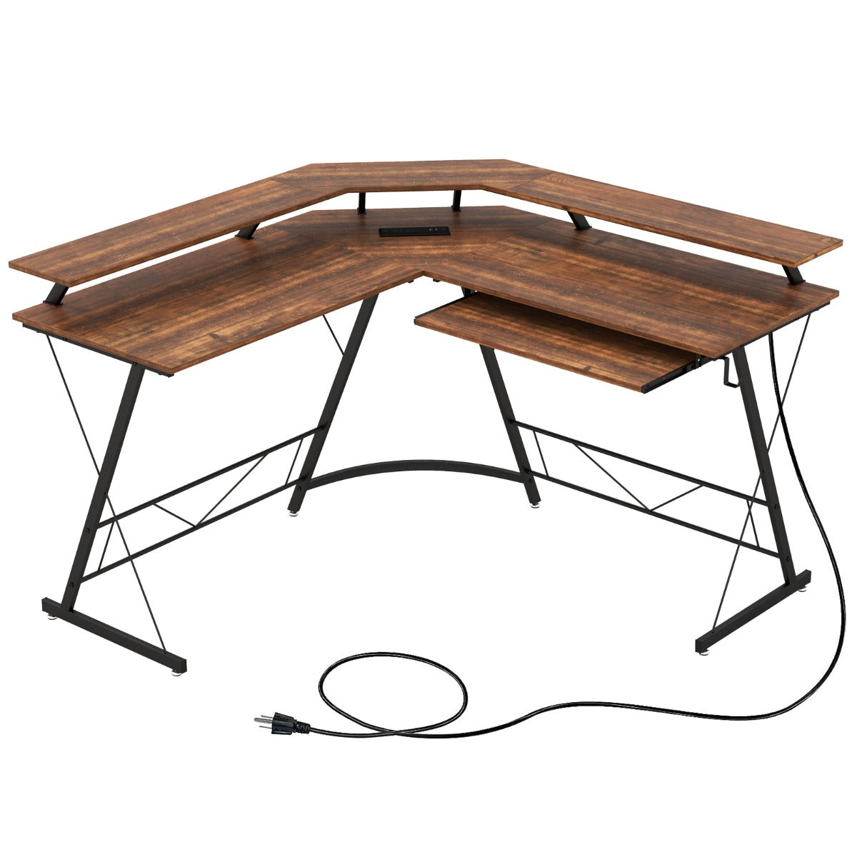 Eckschreibtisch, Schreibtisch L Form, Eckschreibtisch mit Steckdose & USB-Ladeanschluss & Monitorständer, Costway, 2