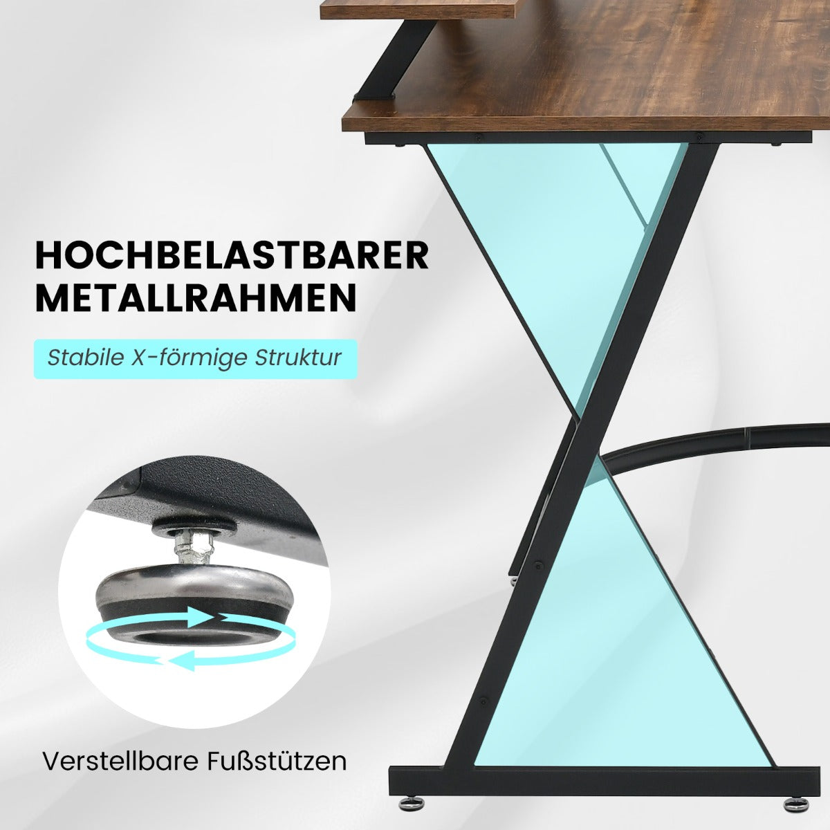 Eckschreibtisch, Schreibtisch L Form, Eckschreibtisch mit Steckdose & USB-Ladeanschluss & Monitorständer, Costway, 5
