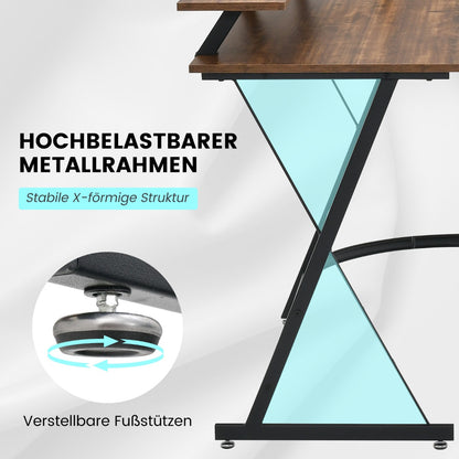 Eckschreibtisch, Schreibtisch L Form, Eckschreibtisch mit Steckdose & USB-Ladeanschluss & Monitorständer, Costway, 5
