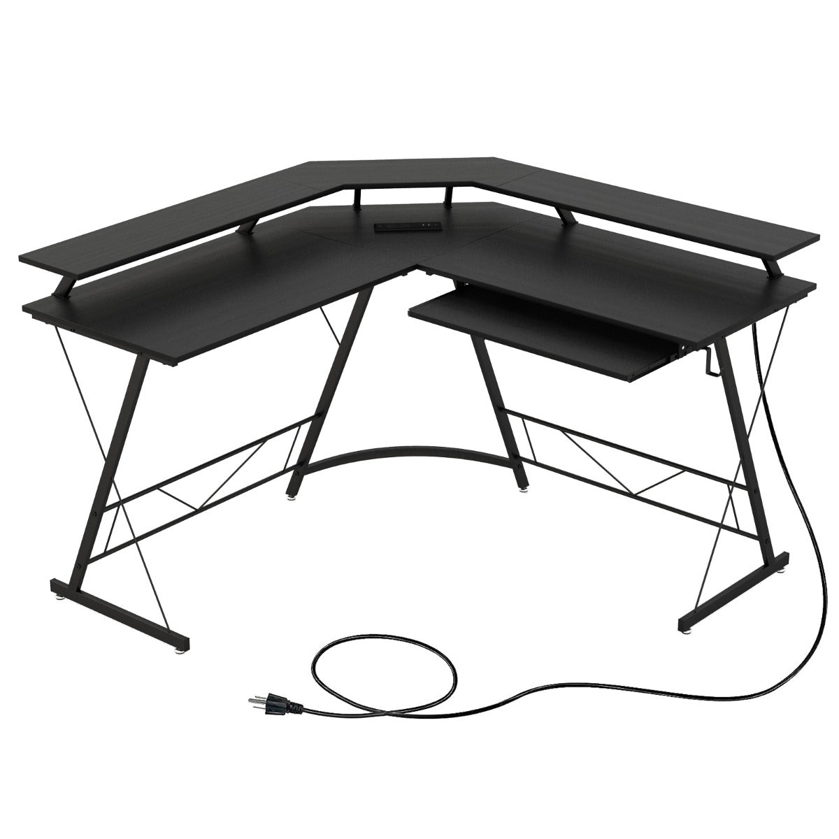 Eckschreibtisch, Schreibtisch L Form, L Schreibtisch, Gaming Tisch, Eckschreibtisch mit Steckdose, Monitorständer, Costway, 2