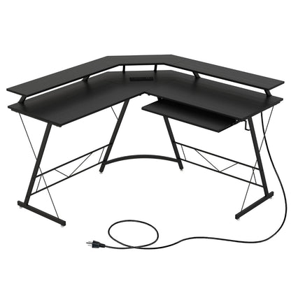 Eckschreibtisch, Schreibtisch L Form, L Schreibtisch, Gaming Tisch, Eckschreibtisch mit Steckdose, Monitorständer, Costway, 2