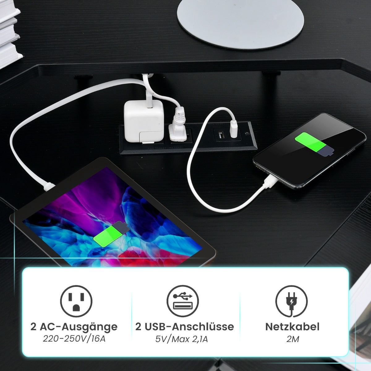 Eckschreibtisch, Schreibtisch L Form, L Schreibtisch, Gaming Tisch, Eckschreibtisch mit Steckdose, Monitorständer, Costway, 5