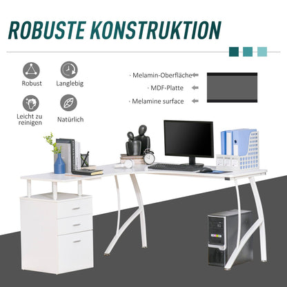 Eckschreibtisch, Computertisch, Schreibtisch L Form, Schreibtisch mit Schubladen, Schreibtisch groß, Bürotisch, HOMCOM, 4