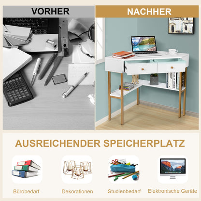 Eckschreibtisch weiß, Schreibtisch mit Schublade, Kleiner Schreibtisch, mit 2 Großen Schubladen, Costway, 6
