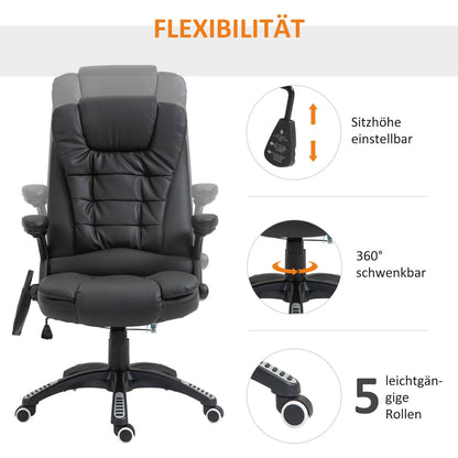 Bürostuhl, Ergonomischer Bürostuhl, Drehstuhl, Gamingstuhl, Chefsessel mit 6-Punkt Vibrationsmassage & Wärmefunktion, HOMCOM, 4