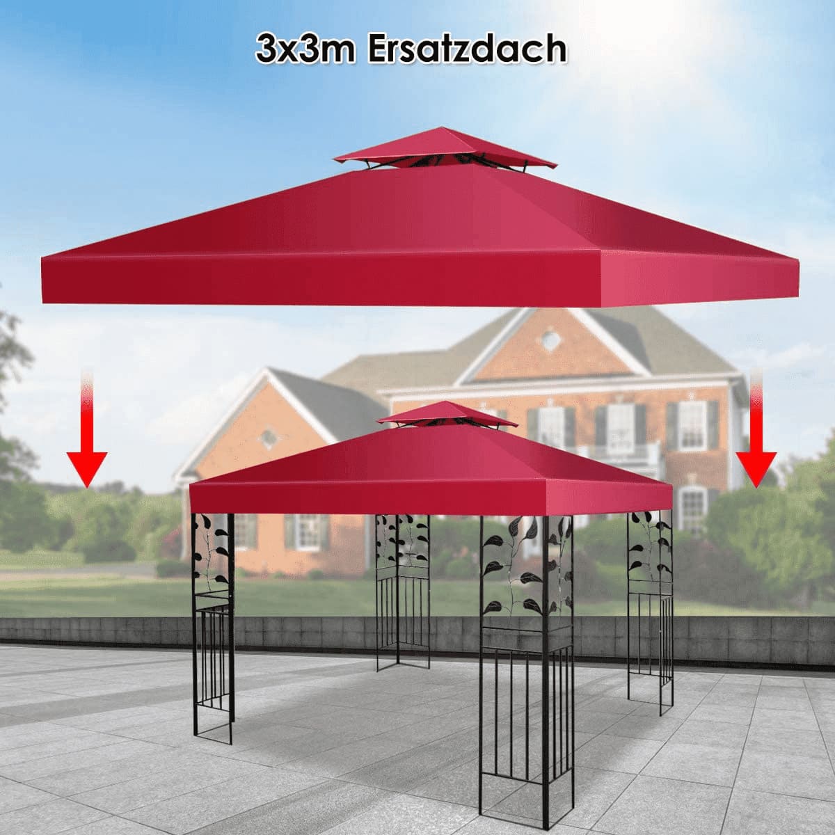 Gartenpavillon 3x3 m, Gartenpavillon metall, Ersatz-Oberabdeckung, Terrassenüberdachung für Doppelstöckigen Pavillon, Costway, 3