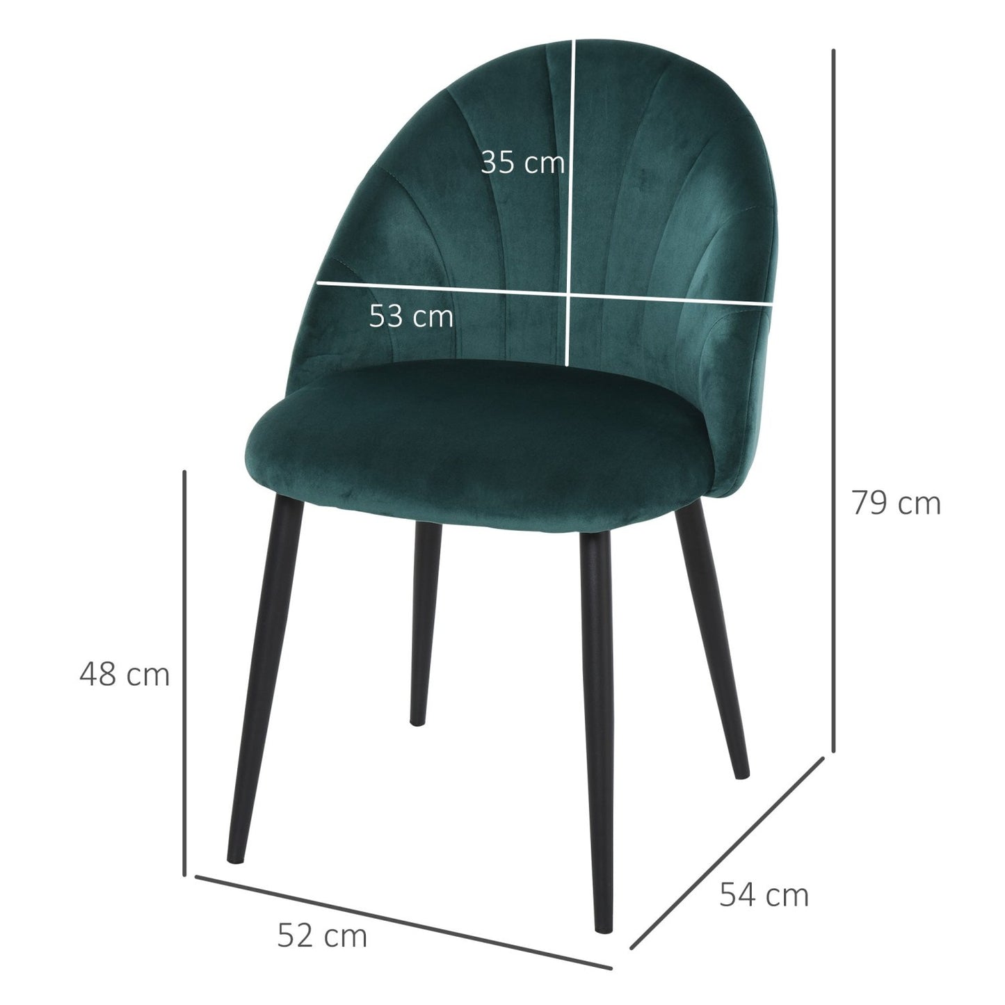 Esszimmerstühle, Esstisch stühle, Küchenstühle, 2er Set, Skandi Design Wohnzimmerstuhl Polsterstuhl Samt Metall, Grün, HOMCOM, 2