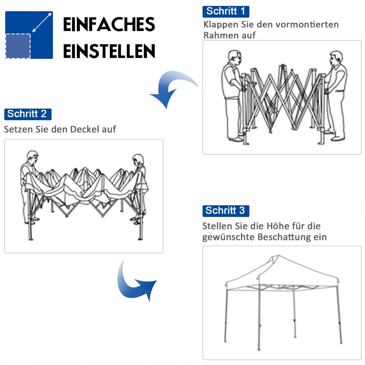 Gartenpavillon, Faltpavillon 3x3 -m, Pavillon Faltbar wasserdicht stabil Winterfest Partyzelt, Blau, Costway, 5