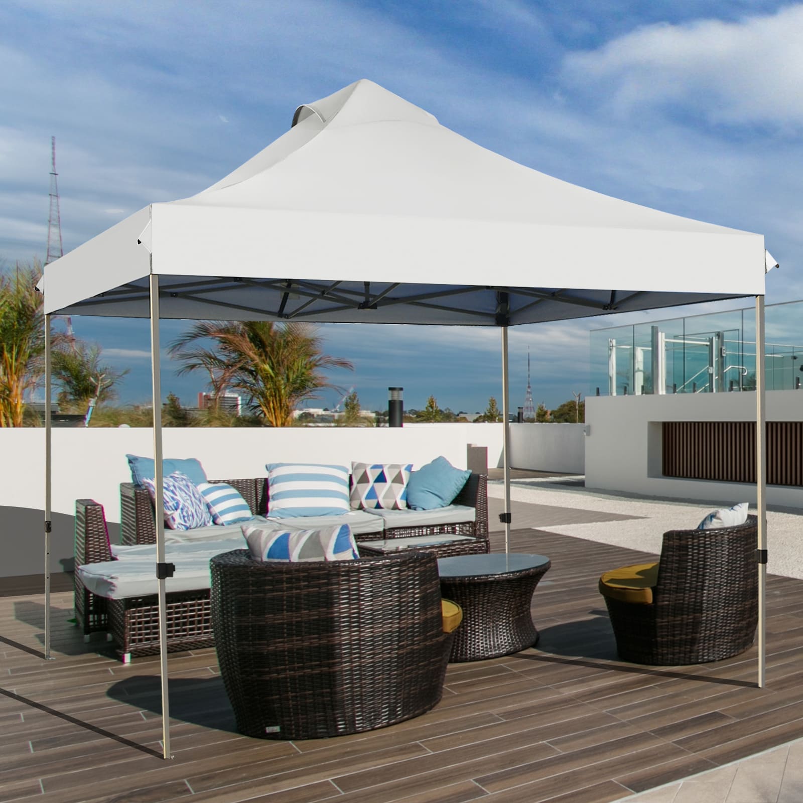 Faltpavillon 3x3 m, Pavillon faltbar, Faltpavillon wasserdicht stabil Winterfest Partyzelt mit Tragetasche auf Rollen, Costway, 2