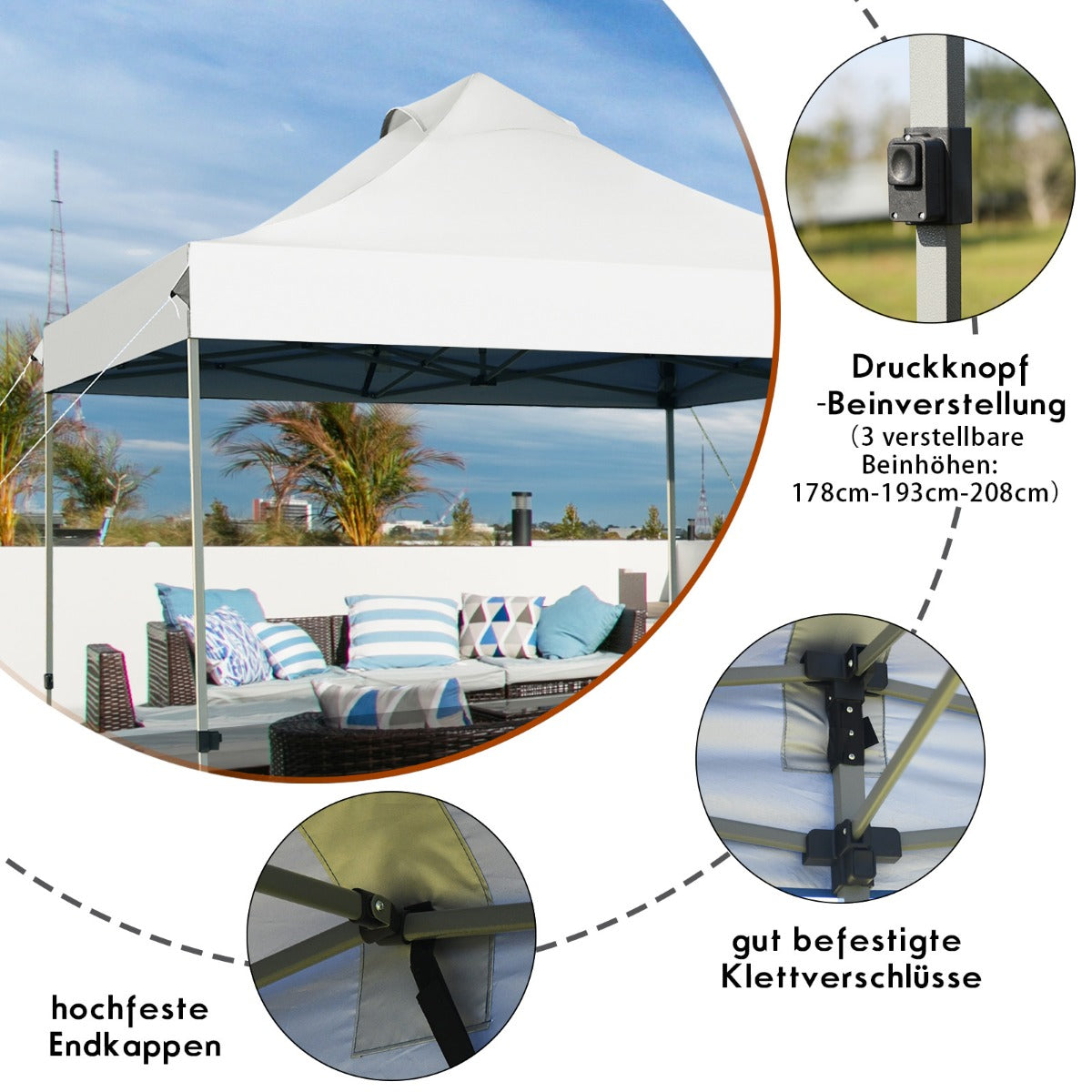Faltpavillon 3x3 m, Pavillon faltbar, Faltpavillon wasserdicht stabil Winterfest Partyzelt mit Tragetasche auf Rollen, Costway, 1