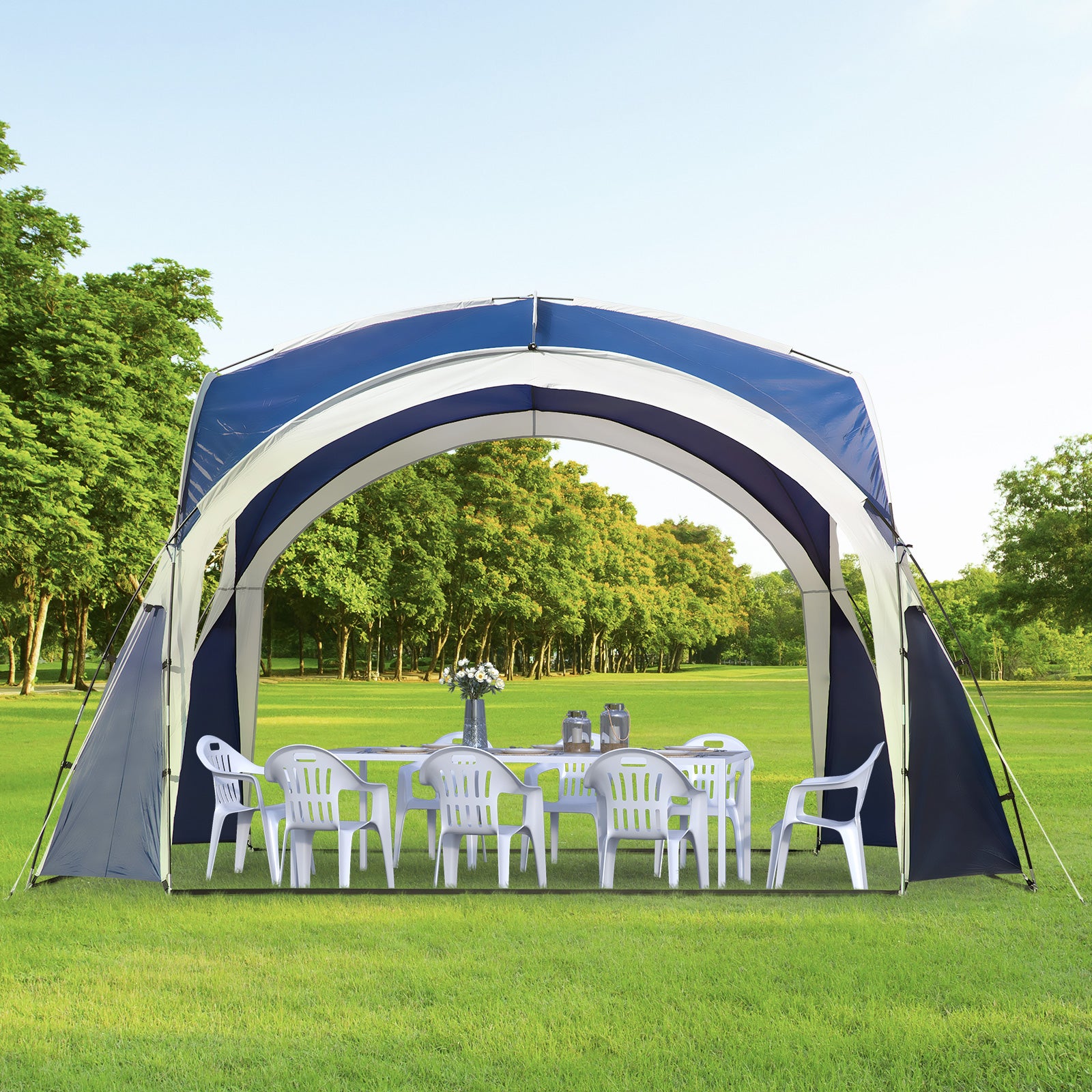 Faltpavillon, Kuppelzelt, für 6 bis 8 Personen, Stabile Zelt, Gartenzelt, Kuppelpavillon, Partyzelt für Terrasse, Outsunny, 1