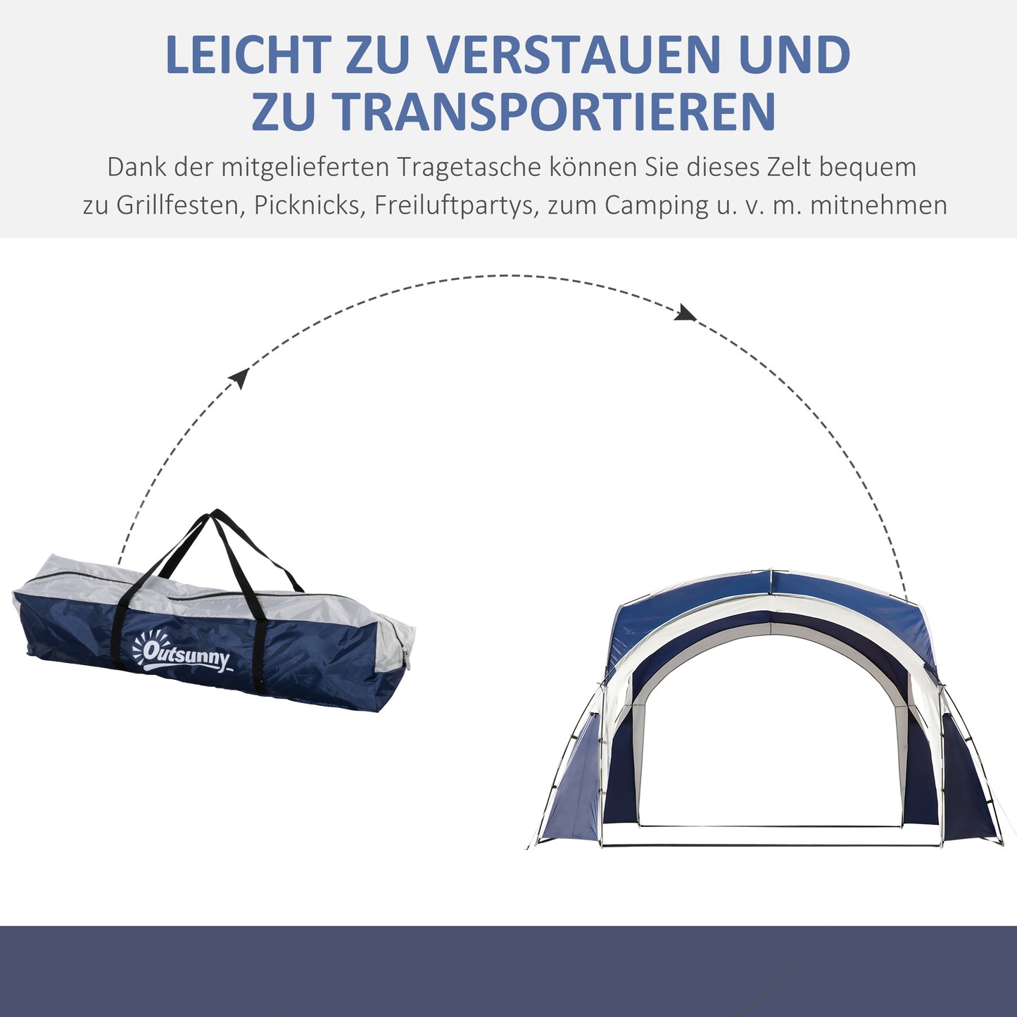 Faltpavillon, Kuppelzelt, für 6 bis 8 Personen, Stabile Zelt, Gartenzelt, Kuppelpavillon, Partyzelt für Terrasse, Outsunny, 6