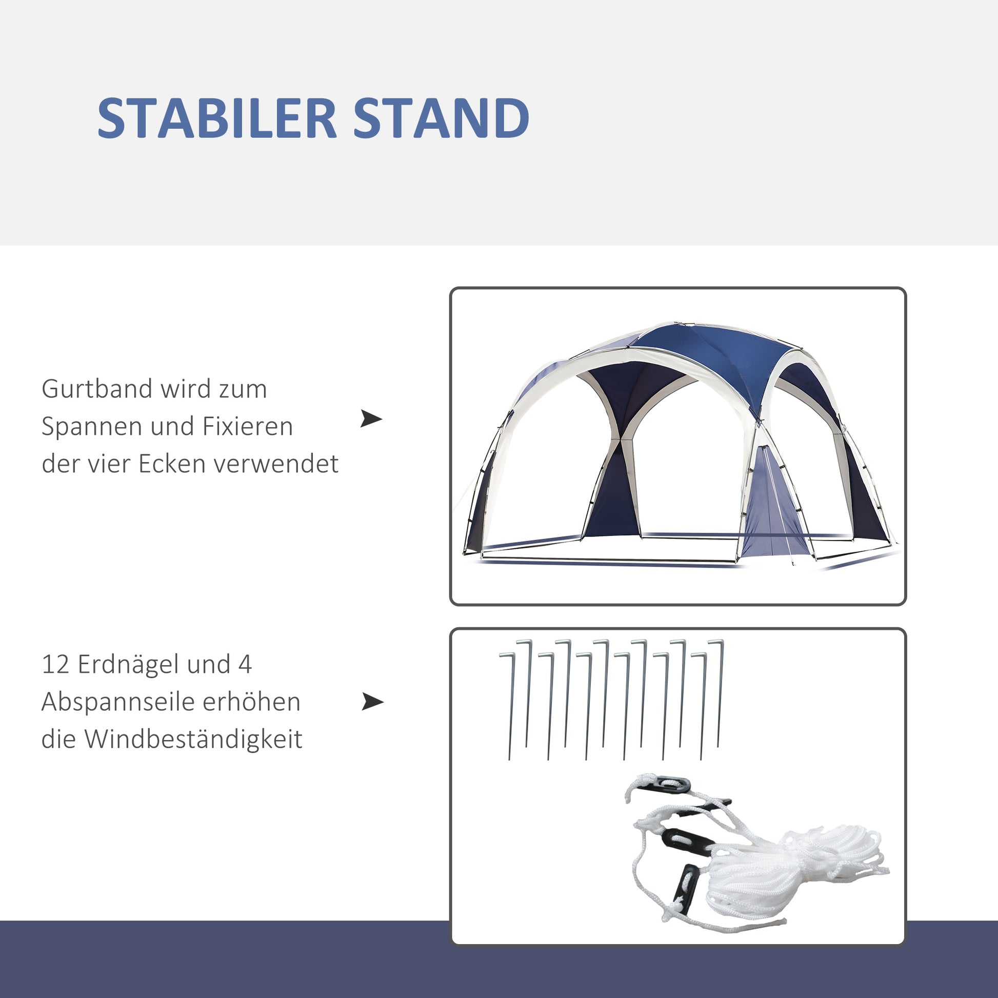 Faltpavillon, Kuppelzelt, für 6 bis 8 Personen, Stabile Zelt, Gartenzelt, Kuppelpavillon, Partyzelt für Terrasse, Outsunny, 7