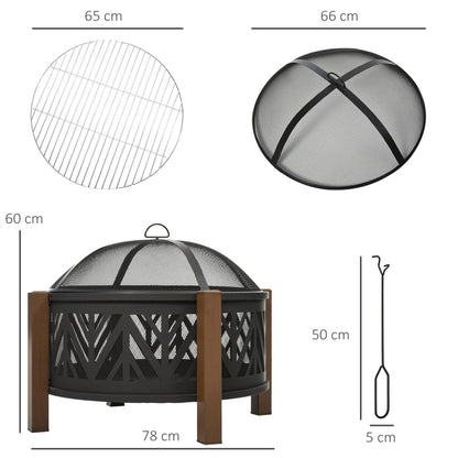 Feuerschale, 2-in-1, Feuerschale Grill, Feuerkorb Garten, mit Funkenschutz & Grillrost, Garten BBQ, Schwarz, Outsunny, 2