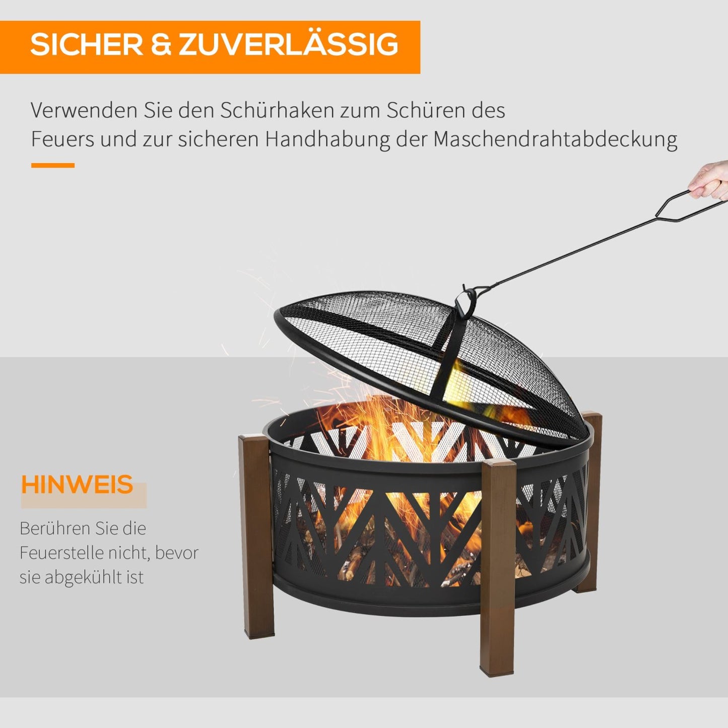 Feuerschale, 2-in-1, Feuerschale Grill, Feuerkorb Garten, mit Funkenschutz & Grillrost, Garten BBQ, Schwarz, Outsunny, 4