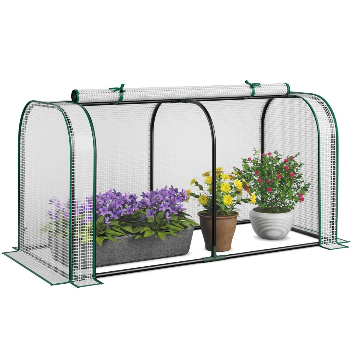 Foliengewächshaus, 2 in 1, Gewächshaus mit Aufrollbarer Reißverschlusstür PE-Abdeckung für Hochbeet, Gewächshaus folie, 118x55x60 cm, Weiß, Costway, 10