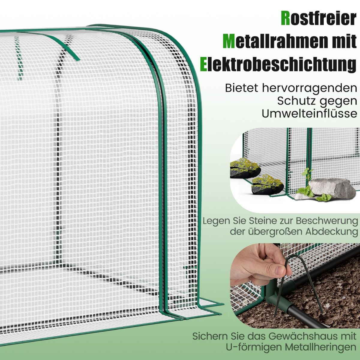 Foliengewächshaus, 2 in 1, Gewächshaus mit Aufrollbarer Reißverschlusstür PE-Abdeckung für Hochbeet, Gewächshaus folie, 118x55x60 cm, Weiß, Costway, 5