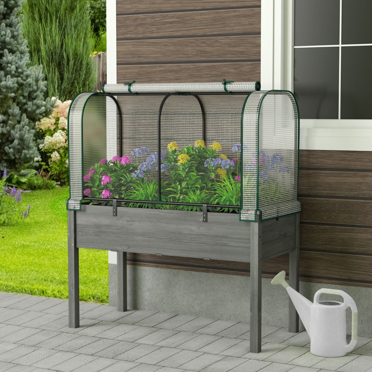 Foliengewächshaus, 2 in 1, Gewächshaus mit Aufrollbarer Reißverschlusstür PE-Abdeckung für Hochbeet, Gewächshaus folie, 118x55x60 cm, Weiß, Costway, 9
