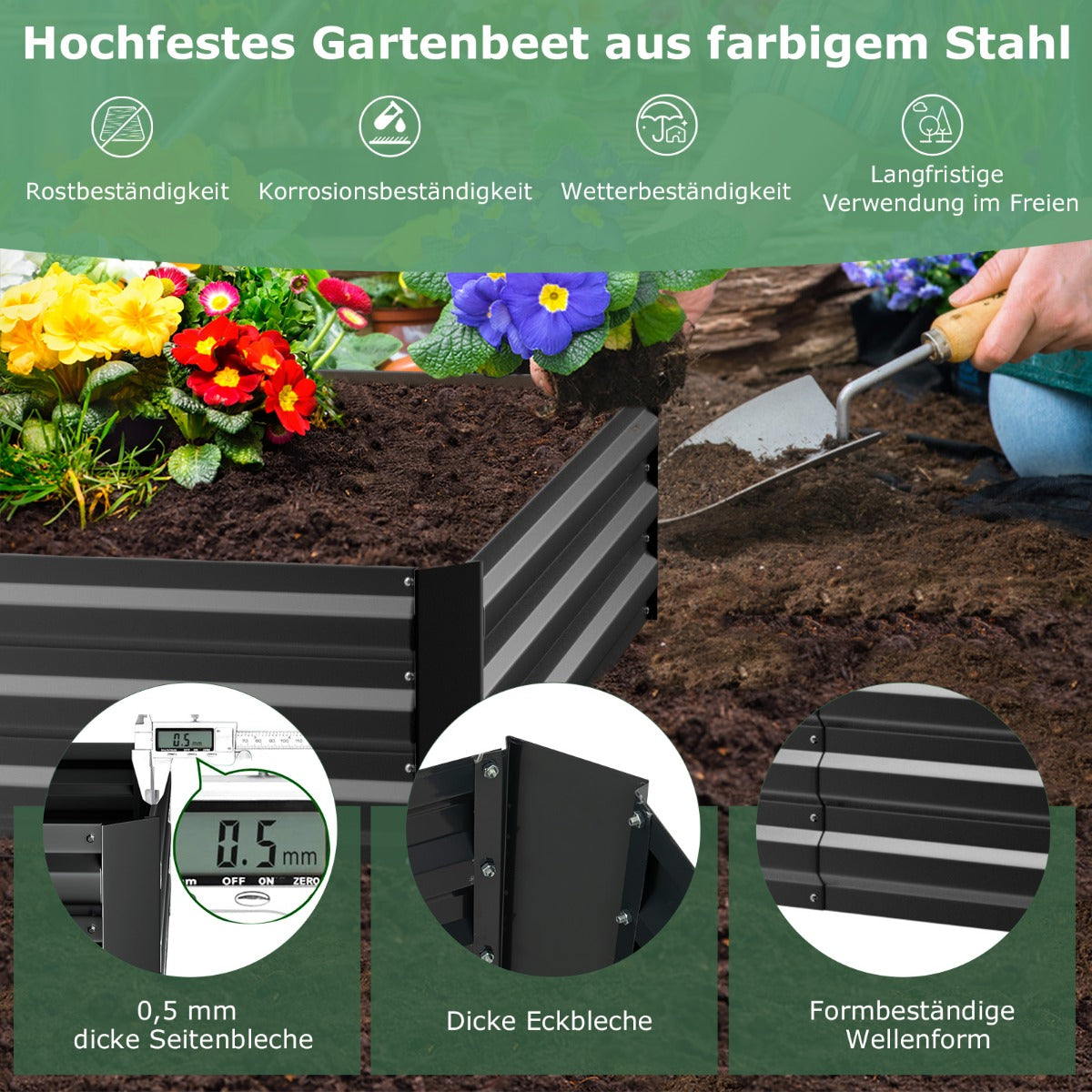 Foliengewächshaus, 3 in 1 Gewächshaus garten, mit Hochbeet Metall Pflanzkasten PVC-Folie Blumenbeet mit zwei Fenstern 129x97x96 cm, Silber, Costway, 6