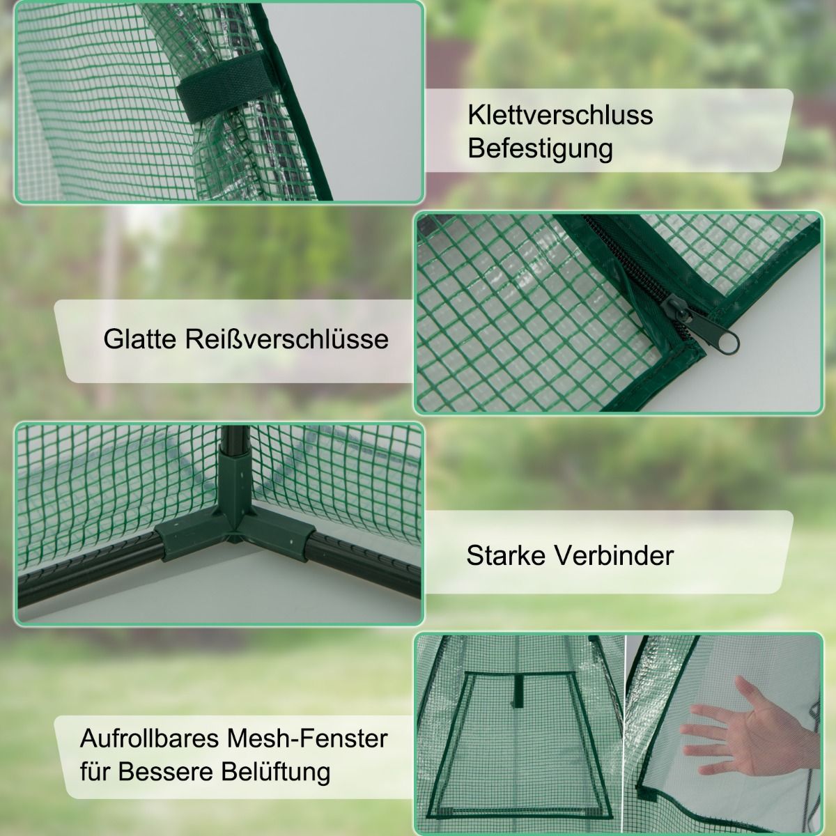 Foliengewächshaus, Gewächshaus garten, Gewächshaus folie, Stabil, mit Allwetter-PE-Abdeckung, 160 x 160 x 183 cm, Grün, Costway, 5