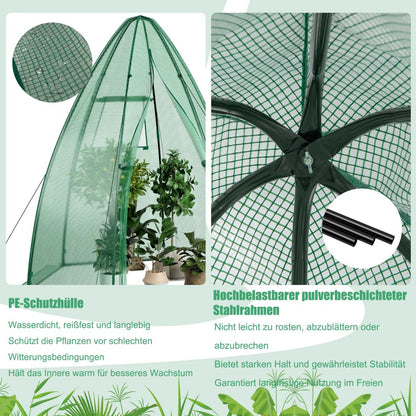 Foliengewächshaus, Gewächshaus garten, Gewächshaus folie, Stabil, mit Allwetter-PE-Abdeckung, 160 x 160 x 183 cm, Grün, Costway, 8