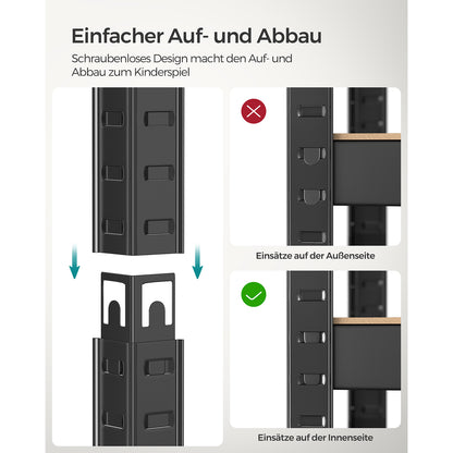 Schwerlastregal, Kellerregal, Lastenregal, 5 Ablagen, Regal Schmal, 30x75x150cm, bis 650 kg, Schwarz, Songmics, 5