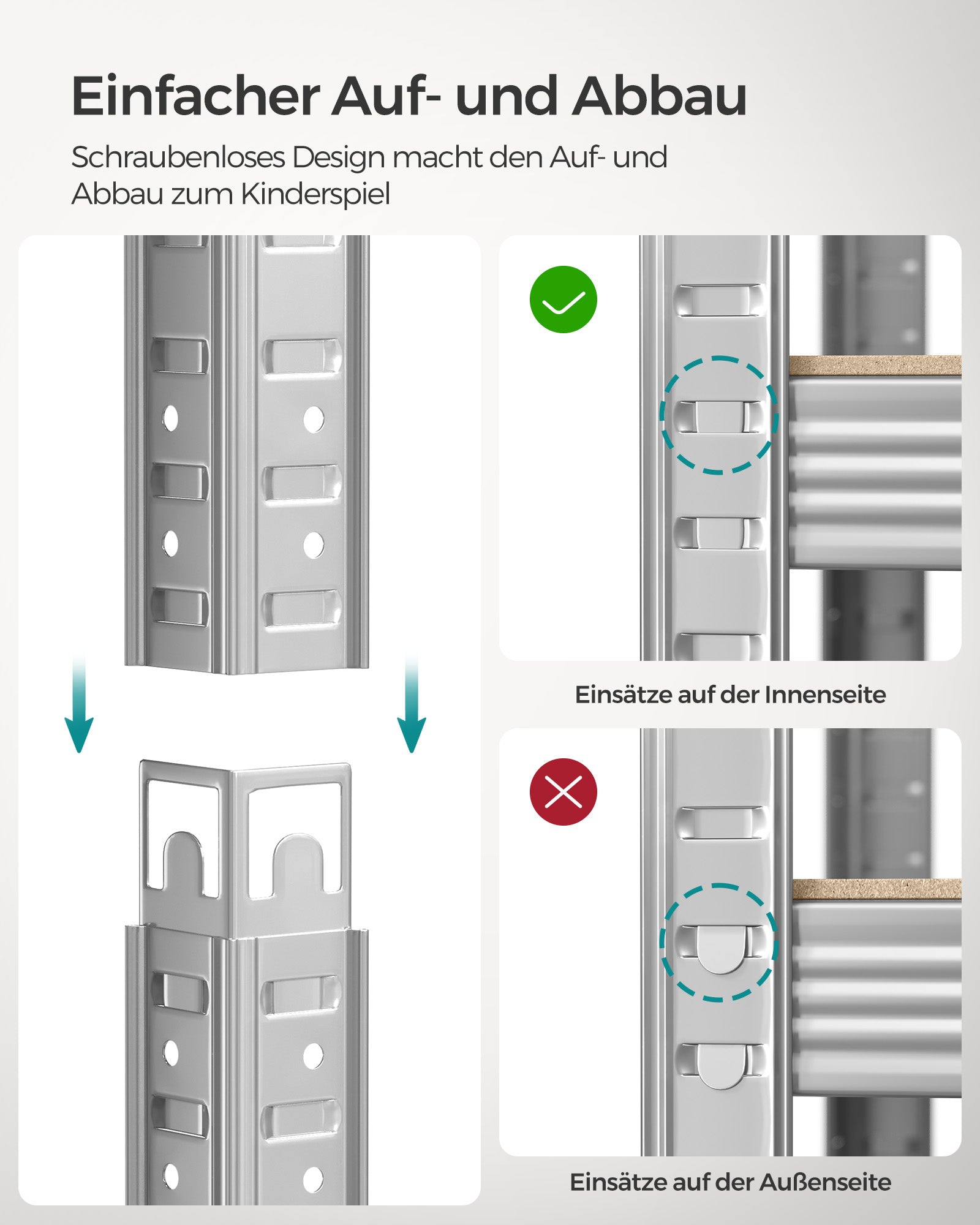 Schwerlastregal, Kellerregal, Lastenregal, 5 Ablagen, 50x100x200cm, bis 600 kg, Standregal, Silbern, Songmics, 5