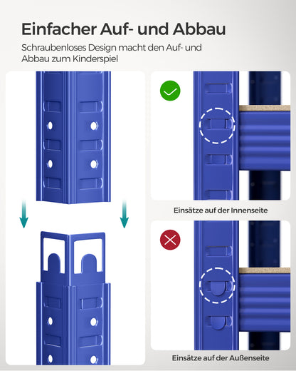 Schwerlastregal, Kellerregal, Lastenregal, 5 Ablagen, 50x100x200cm, bis 600 kg, Standregal, Blau, Songmics, 5