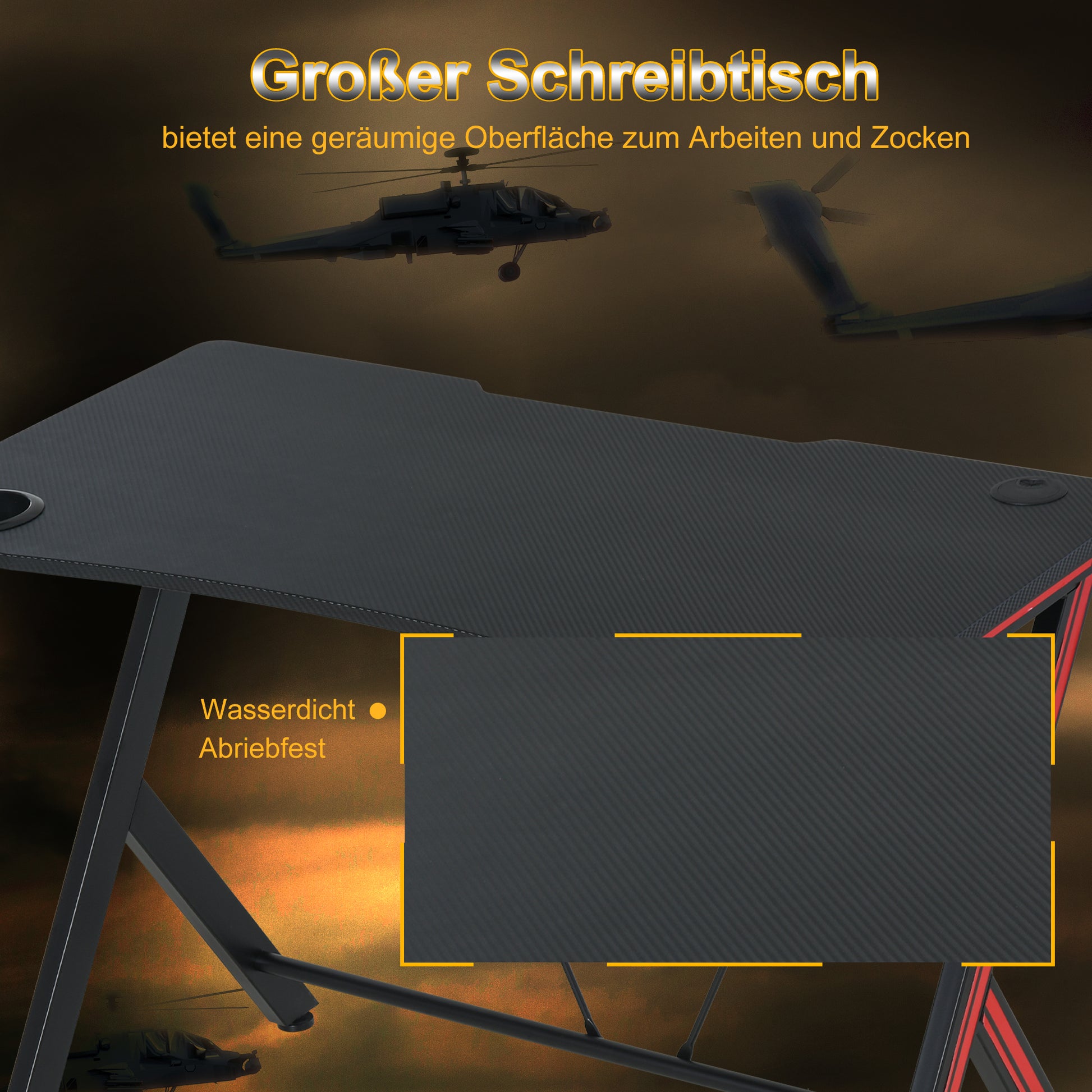 Gaming-Tisch, Schreibtisch, mit Kopfhörerhaken und Getränkehalter, Schwarz, HOMCOM, 3