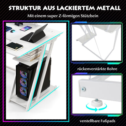 Gaming Tisch, PC Tisch, Computertisch, Schreibtisch L Form, L Schreibtisch, Schreibtisch Weiß, Costway, 6