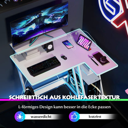 Gaming Tisch, PC Tisch, Computertisch, Schreibtisch L Form, L Schreibtisch, Schreibtisch Weiß, Costway, 7