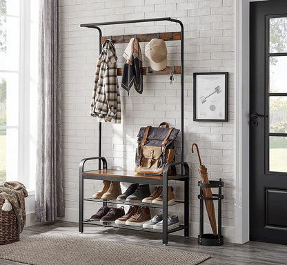 Garderobe, Flurgarderobe, Flurgarderobe mit Sitzbank, Schuhregal mit Sitzfläche, Kleiderständer mit 9 Haken, Vasagle