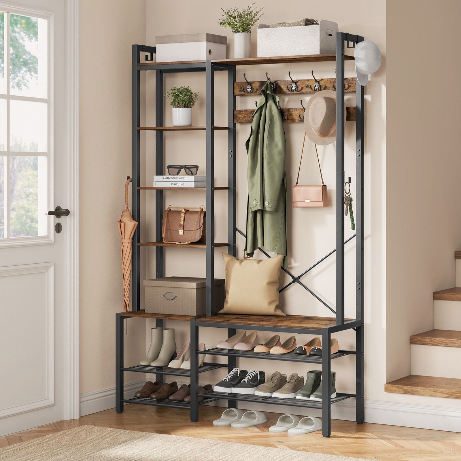 Garderobenständer, Garderobe, mit Schuhbank, Schwerlast Kleiderständer, VASAGLE, 1