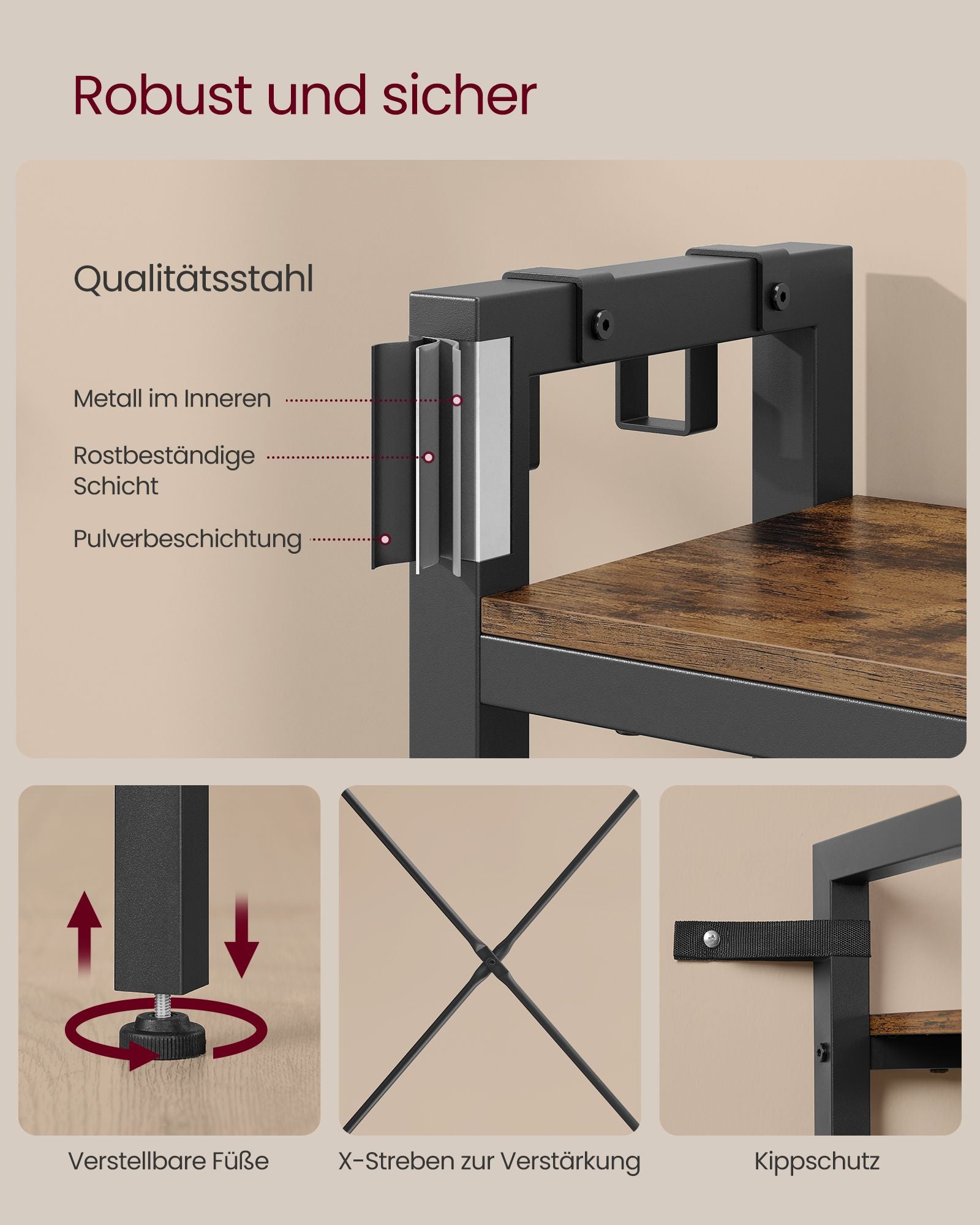 Garderobenständer, Garderobe, mit Schuhbank, Schwerlast Kleiderständer, VASAGLE, 6