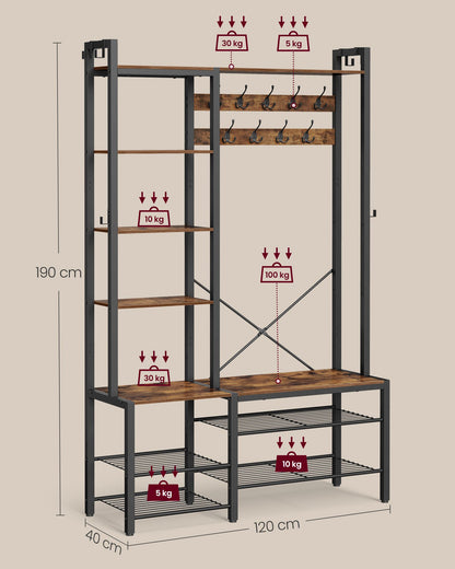 Garderobenständer, Garderobe, mit Schuhbank, Schwerlast Kleiderständer, VASAGLE, 7